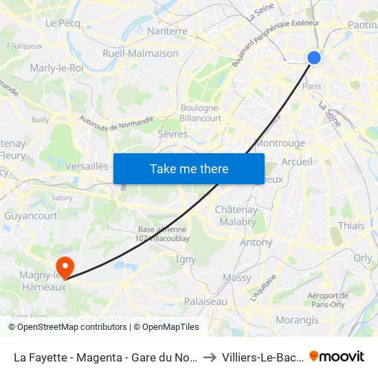 La Fayette - Magenta - Gare du Nord to Villiers-Le-Bacle map