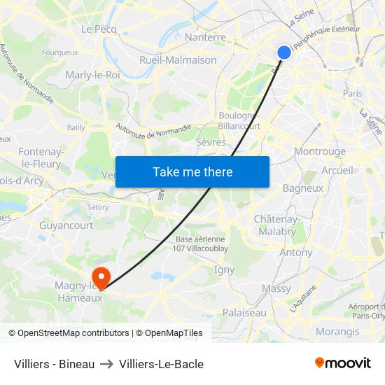 Villiers - Bineau to Villiers-Le-Bacle map