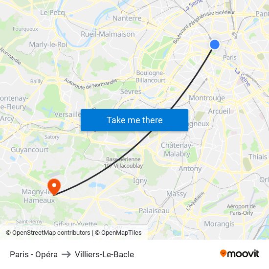 Paris - Opéra to Villiers-Le-Bacle map