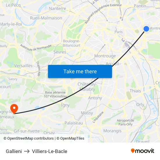 Gallieni to Villiers-Le-Bacle map
