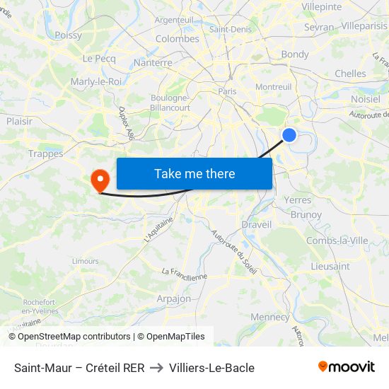 Saint-Maur – Créteil RER to Villiers-Le-Bacle map