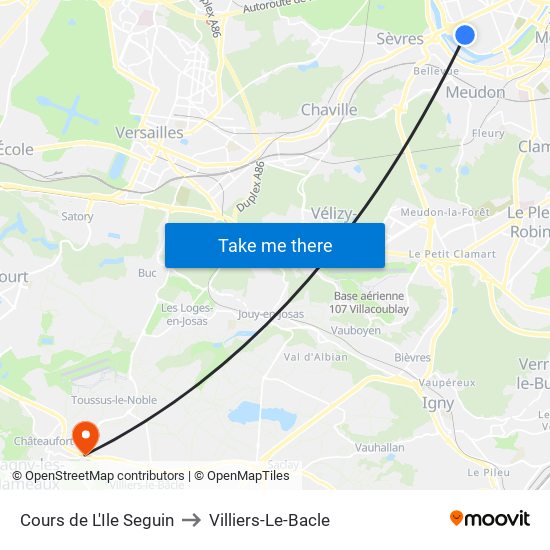 Cours de L'Ile Seguin to Villiers-Le-Bacle map
