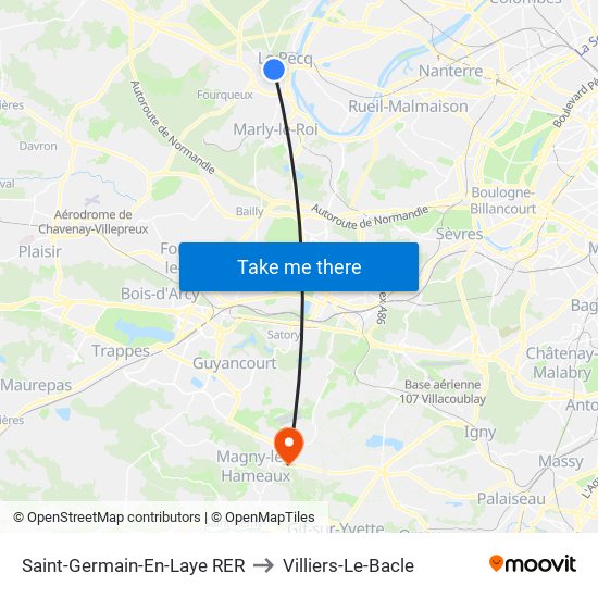 Saint-Germain-En-Laye RER to Villiers-Le-Bacle map