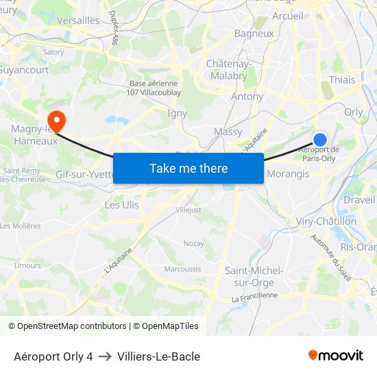 Aéroport Orly 4 to Villiers-Le-Bacle map