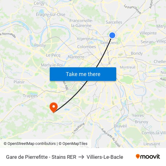 Gare de Pierrefitte - Stains RER to Villiers-Le-Bacle map