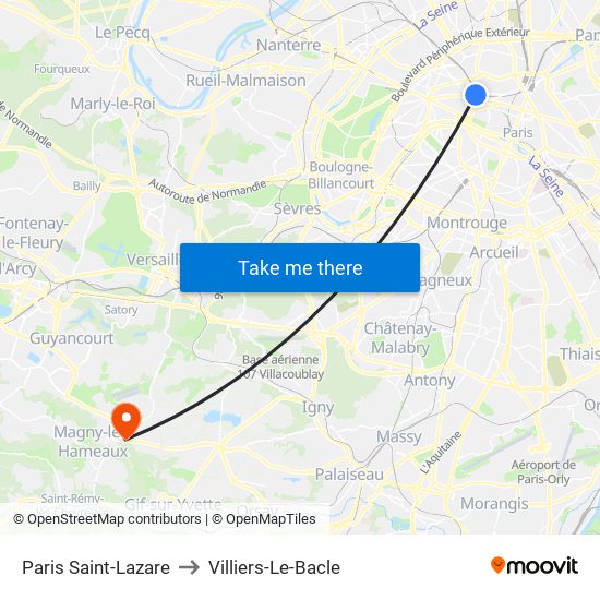 Paris Saint-Lazare to Villiers-Le-Bacle map