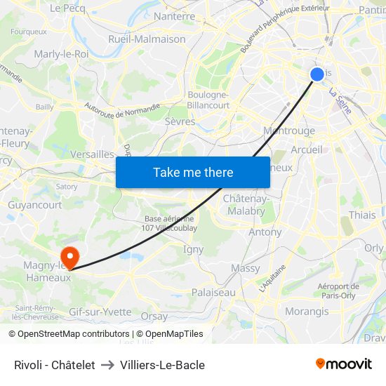 Rivoli - Châtelet to Villiers-Le-Bacle map