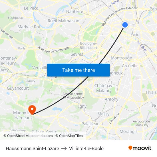 Haussmann Saint-Lazare to Villiers-Le-Bacle map