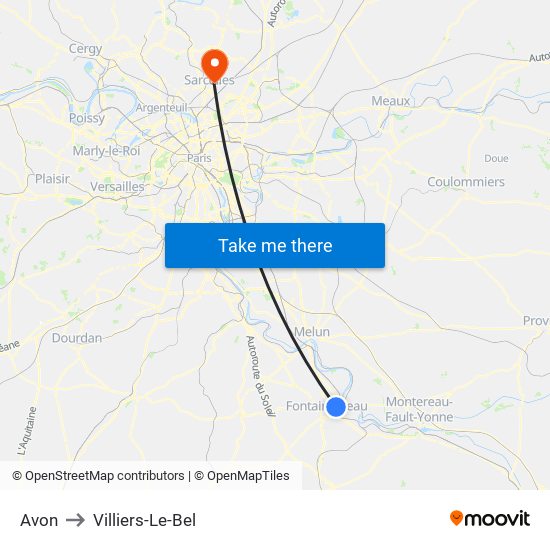 Avon to Villiers-Le-Bel map