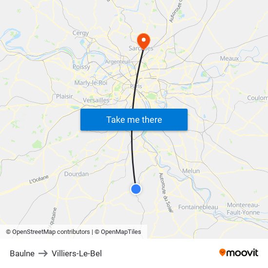 Baulne to Villiers-Le-Bel map