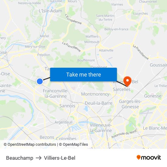 Beauchamp to Villiers-Le-Bel map