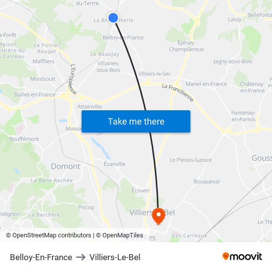 Belloy-En-France to Villiers-Le-Bel map