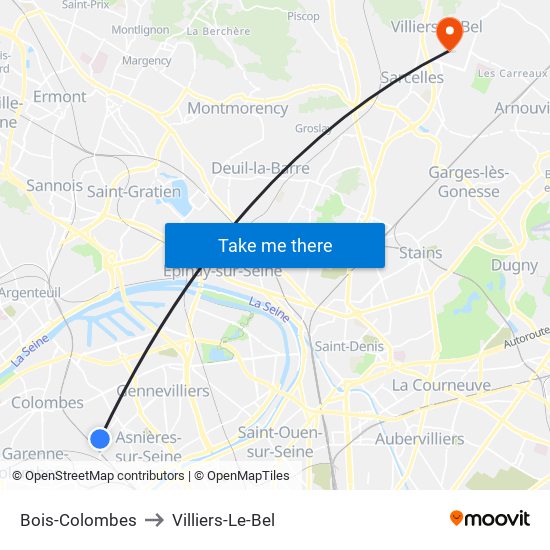 Bois-Colombes to Villiers-Le-Bel map