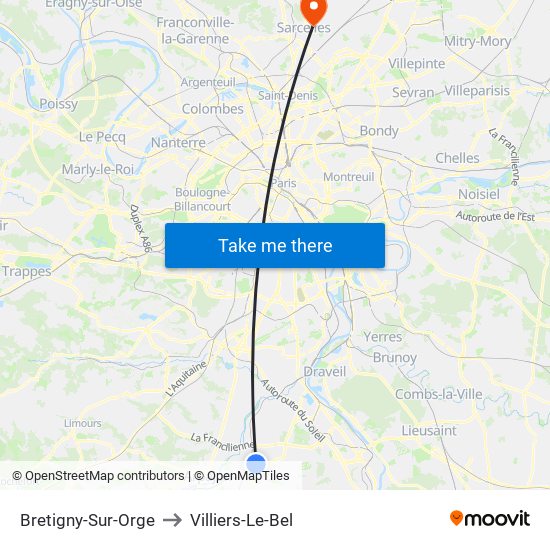 Bretigny-Sur-Orge to Villiers-Le-Bel map