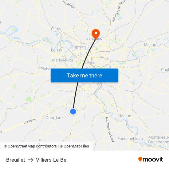 Breuillet to Villiers-Le-Bel map