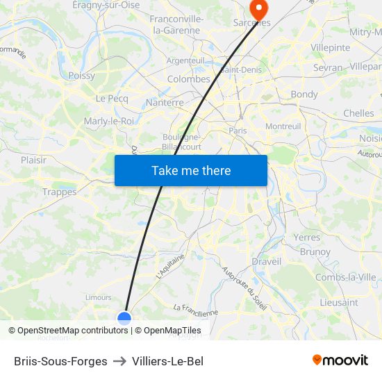 Briis-Sous-Forges to Villiers-Le-Bel map