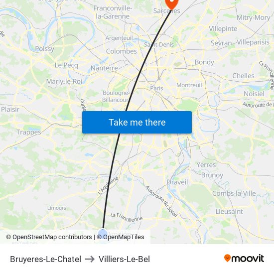 Bruyeres-Le-Chatel to Villiers-Le-Bel map