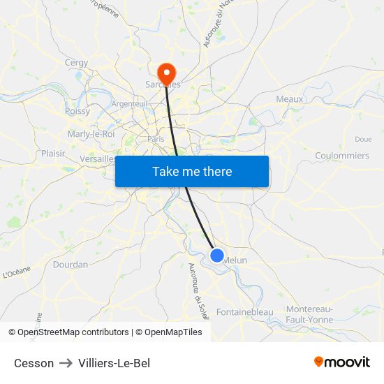 Cesson to Villiers-Le-Bel map