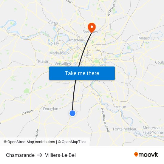 Chamarande to Villiers-Le-Bel map
