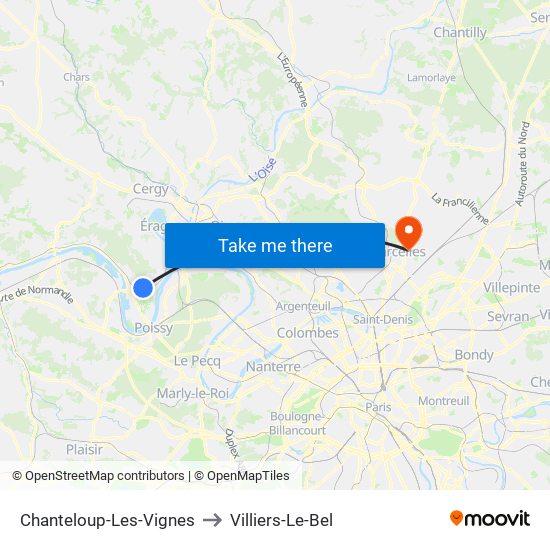 Chanteloup-Les-Vignes to Villiers-Le-Bel map