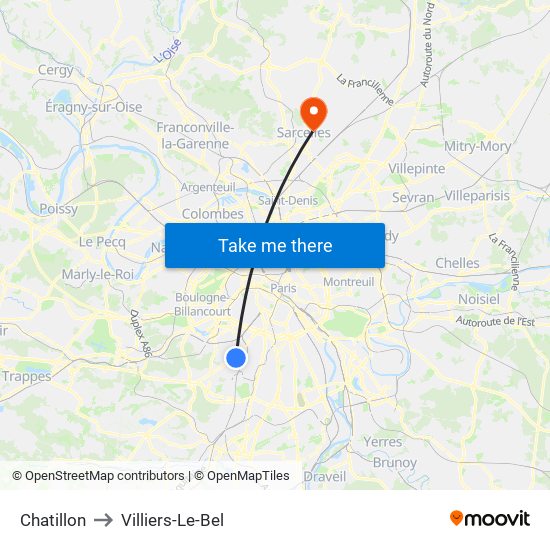 Chatillon to Villiers-Le-Bel map