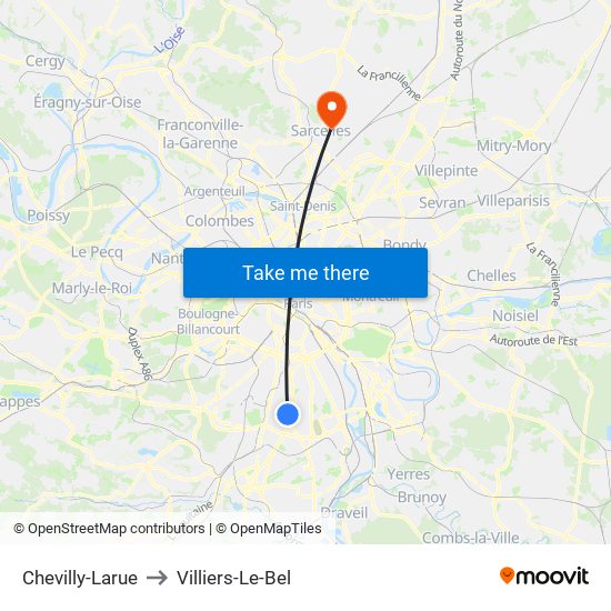 Chevilly-Larue to Villiers-Le-Bel map