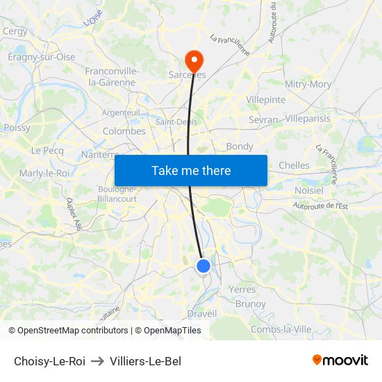 Choisy-Le-Roi to Villiers-Le-Bel map