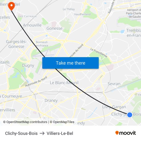 Clichy-Sous-Bois to Villiers-Le-Bel map