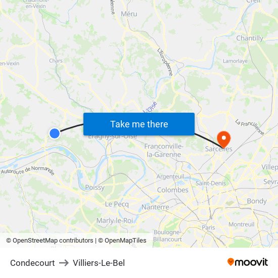 Condecourt to Villiers-Le-Bel map