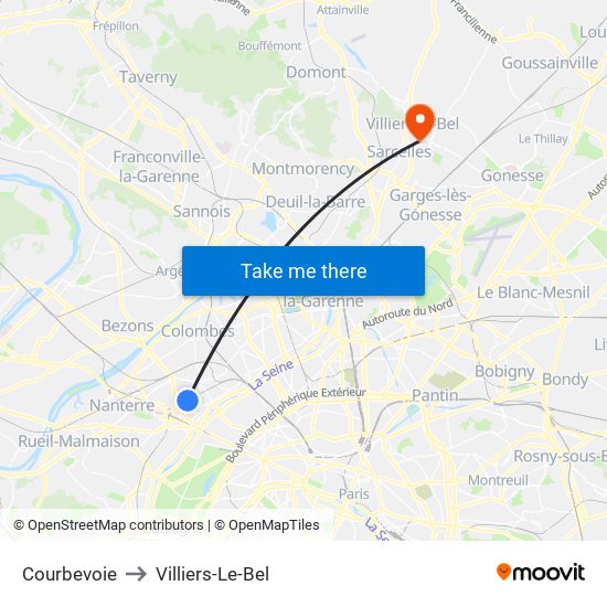 Courbevoie to Villiers-Le-Bel map