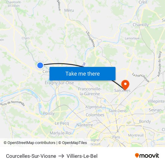 Courcelles-Sur-Viosne to Villiers-Le-Bel map
