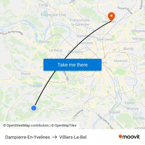 Dampierre-En-Yvelines to Villiers-Le-Bel map