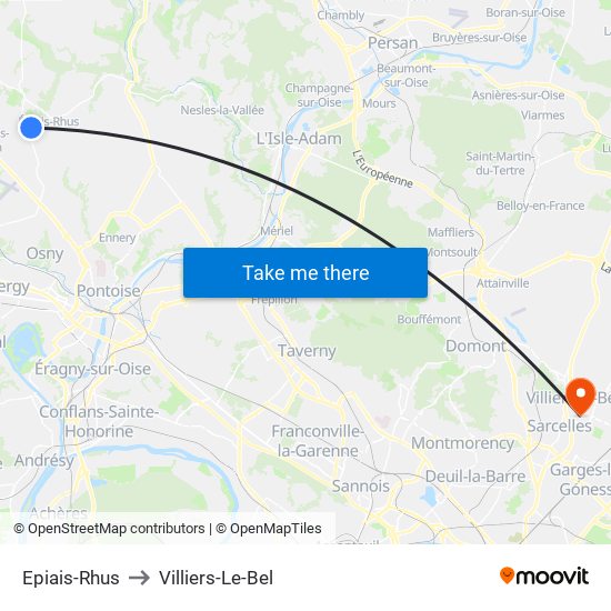 Epiais-Rhus to Villiers-Le-Bel map