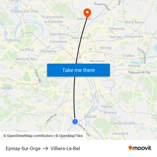 Epinay-Sur-Orge to Villiers-Le-Bel map