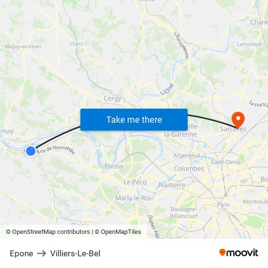 Epone to Villiers-Le-Bel map