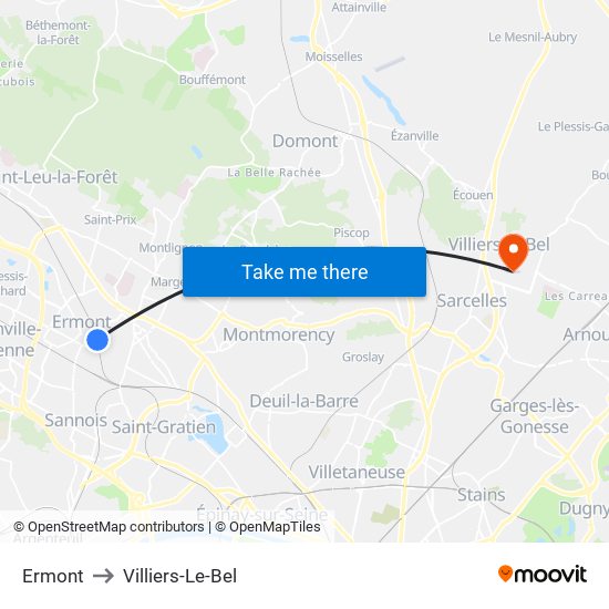 Ermont to Villiers-Le-Bel map