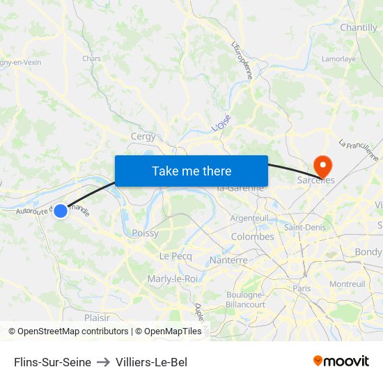 Flins-Sur-Seine to Villiers-Le-Bel map