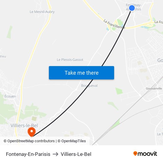 Fontenay-En-Parisis to Villiers-Le-Bel map