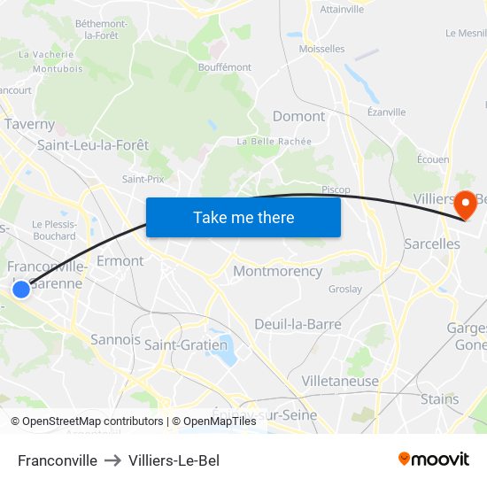 Franconville to Villiers-Le-Bel map