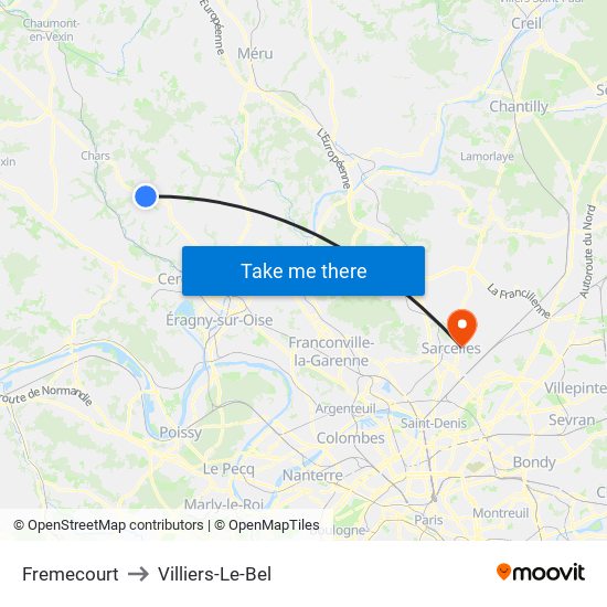 Fremecourt to Villiers-Le-Bel map