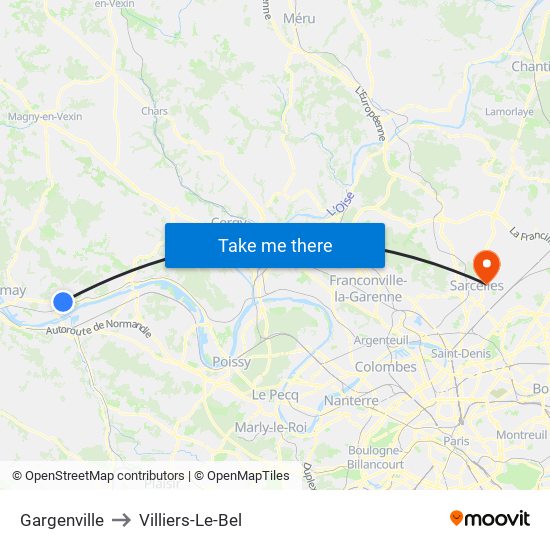 Gargenville to Villiers-Le-Bel map