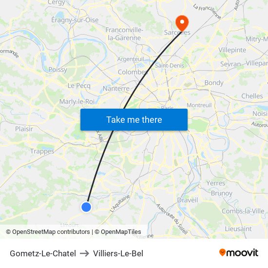 Gometz-Le-Chatel to Villiers-Le-Bel map