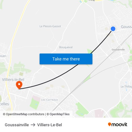 Goussainville to Villiers-Le-Bel map