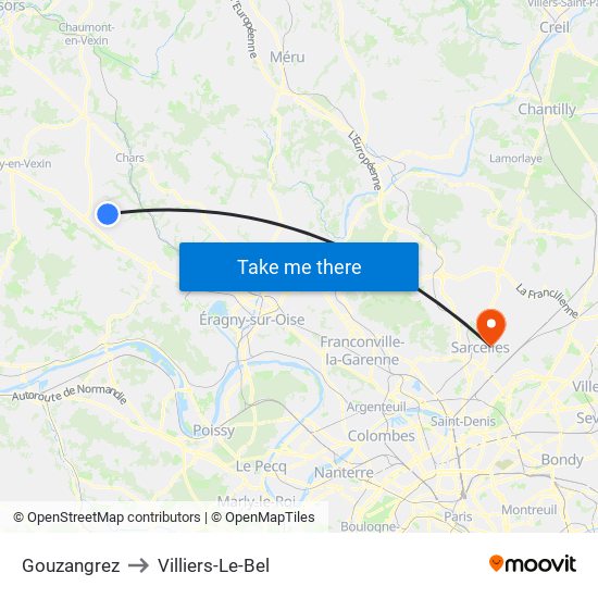 Gouzangrez to Villiers-Le-Bel map