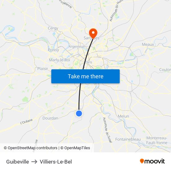 Guibeville to Villiers-Le-Bel map