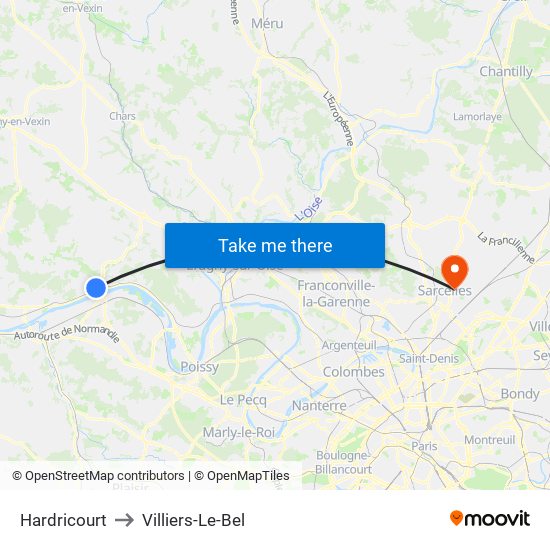 Hardricourt to Villiers-Le-Bel map