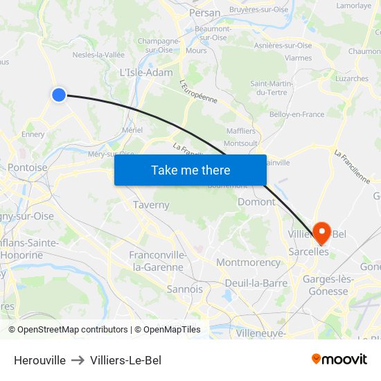 Herouville to Villiers-Le-Bel map