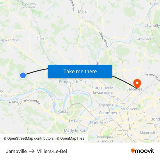 Jambville to Villiers-Le-Bel map