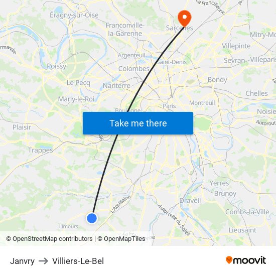 Janvry to Villiers-Le-Bel map