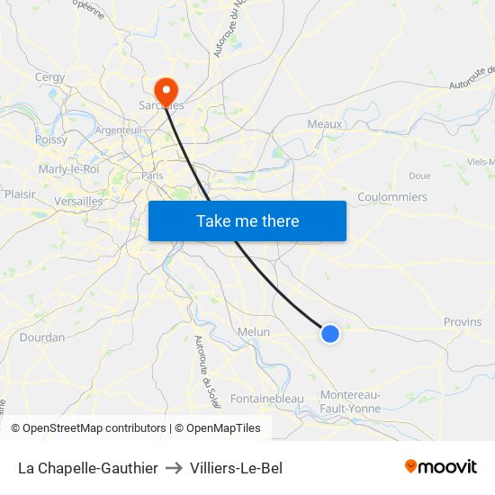 La Chapelle-Gauthier to Villiers-Le-Bel map
